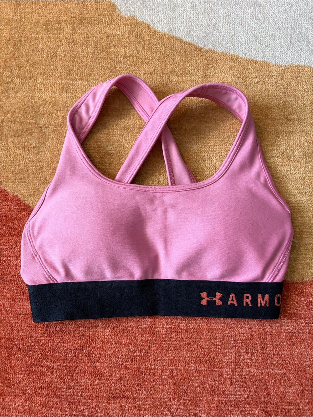 Under Armour Pink Cross-Back Sports Bra with Black Band